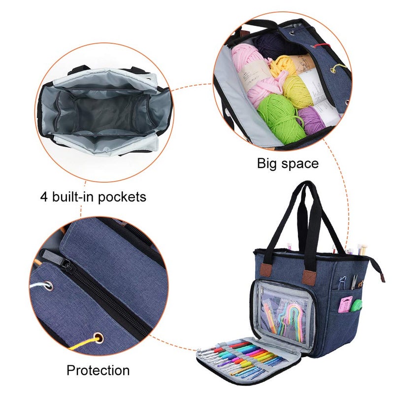 SumDirect Yarn Bag, Knitting Organizer Tote Bag Portable Storage Bag for Yarns, Carrying Projects, Knitting Needles, Crochet Hooks, Manuals and Other Accessories (Blue) - Image 4